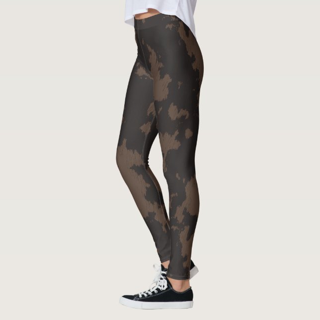 Faux Cow Print, Mörk Brown och Brown Leggings (Vänster)