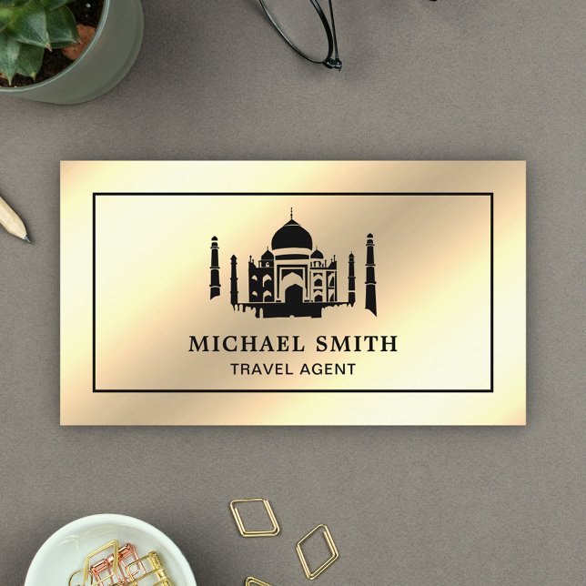 Faux Cream Gold Foil Taj Mahal Travel Agent Visitkort (Skapare uppladdad)