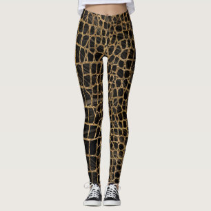 Faux Crocodile Black Liquid Marble och guld Leggings