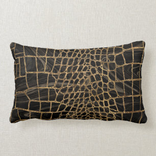 Faux Crocodile Black Liquid Marble och guld Lumbarkudde