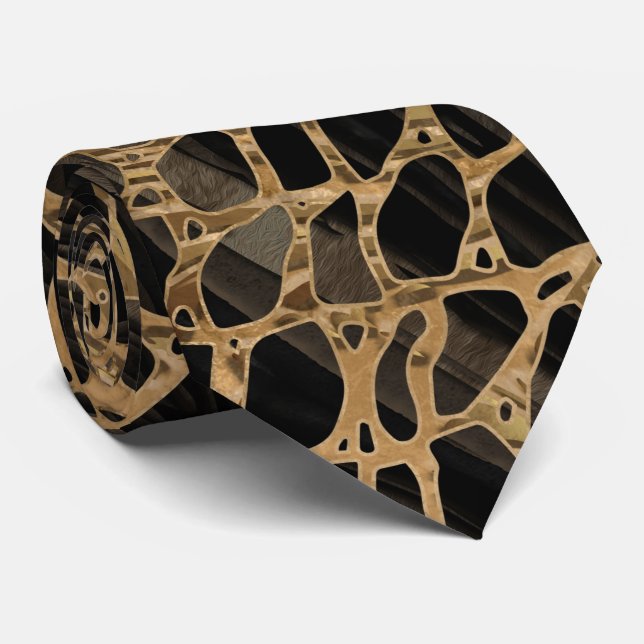 Faux Crocodile Black Liquid Marble och guld Slips (Rullad)