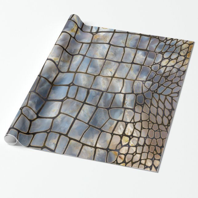 Faux Crocodile struktur marble och guld Presentpapper (Utrullad)