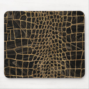 Faux Crokodile Black Liquid Marble och guld Musmatta