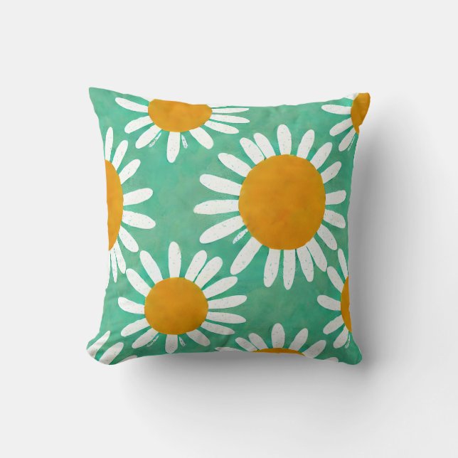 Faux Cutout Daisy Folk Art Inspired Kudde (Framsida)
