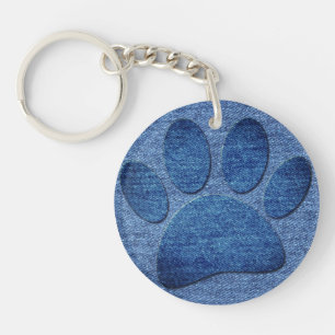 Faux Denim Jeans Hund Paw Skriv ut akrylnyckelkedj