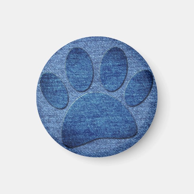 Faux Denim Jeans Hund Paw Skriv ut Magnet (Framsidan)