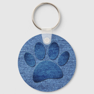 Faux Denim Jeans Hund Paw Skriv ut Nyckelring