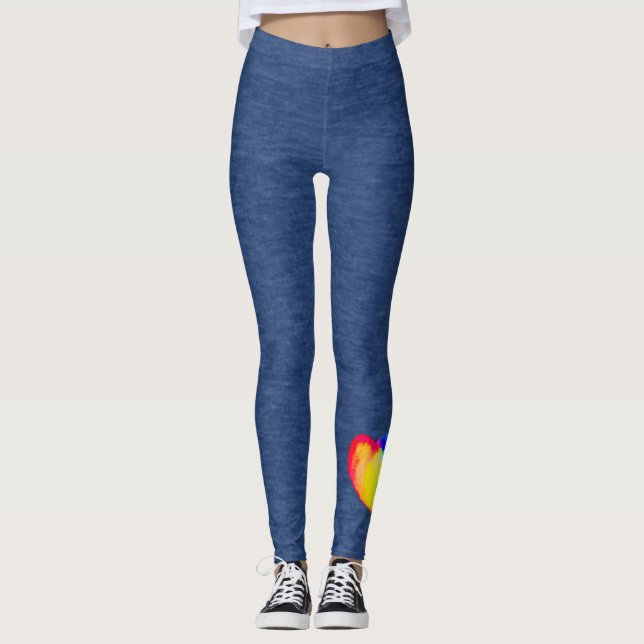 Faux Denim med hjärt-design Leggings (Framsida)