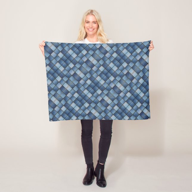 Faux Denim Patchwork Fleecefilt (På plats)