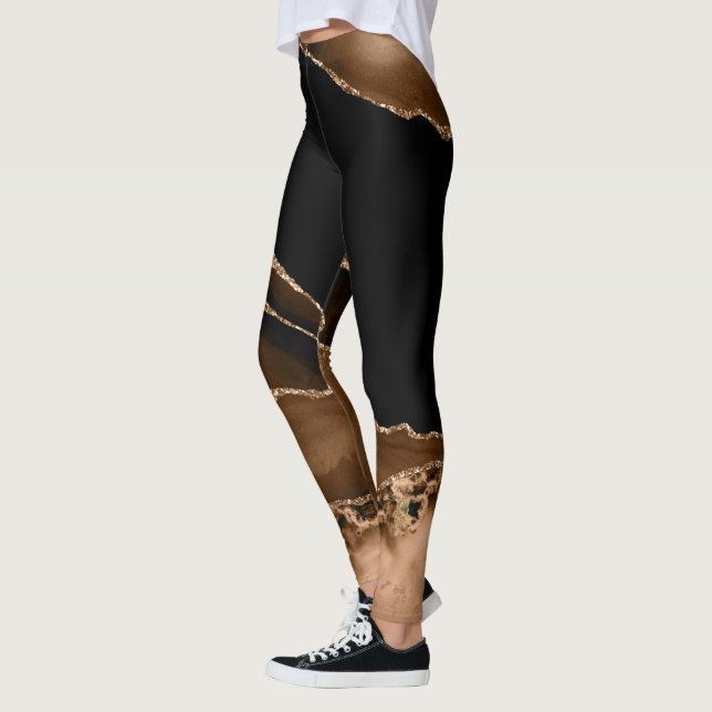 Faux Desert Brown Marcular Agate Contemporary Ston Leggings (Vänster)