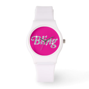 Faux diamant på rosa Bling design Watch Armbandsur