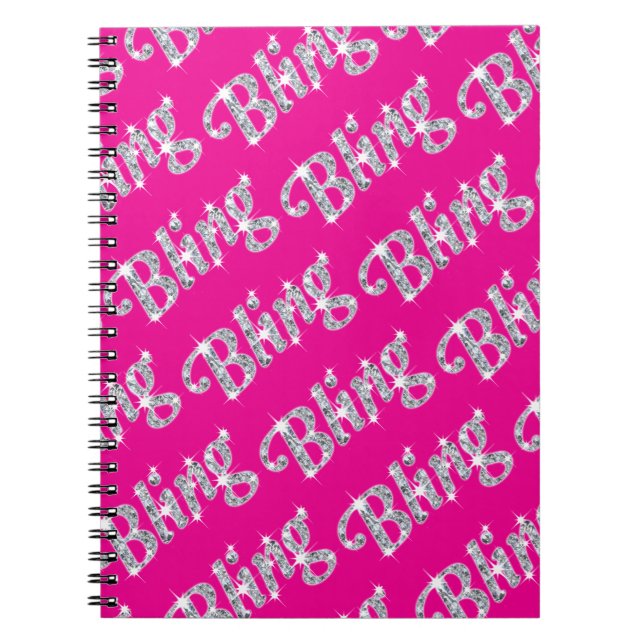 Faux diamant på shock rosa Bling-design Anteckningsbok (Framsidan)
