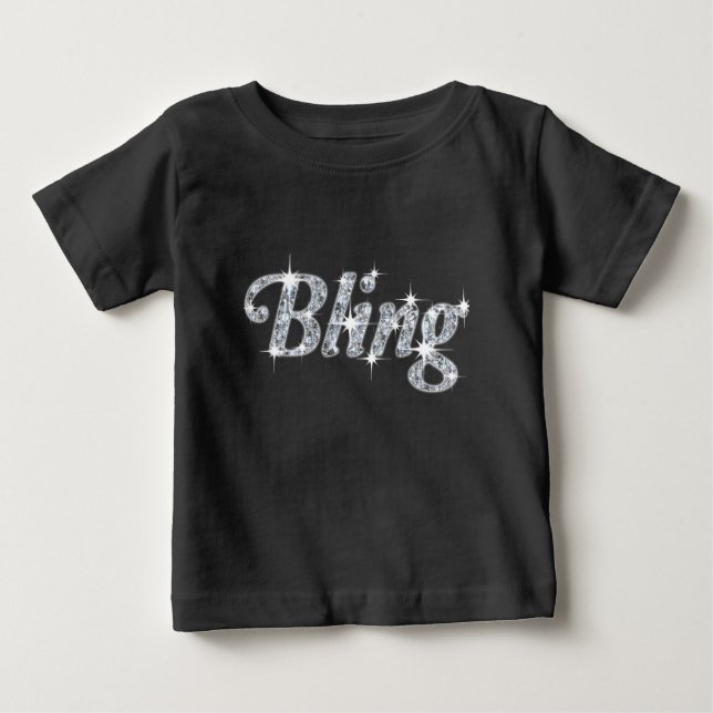 Faux diamant på svart Bling-design  T Shirt (Framsida)