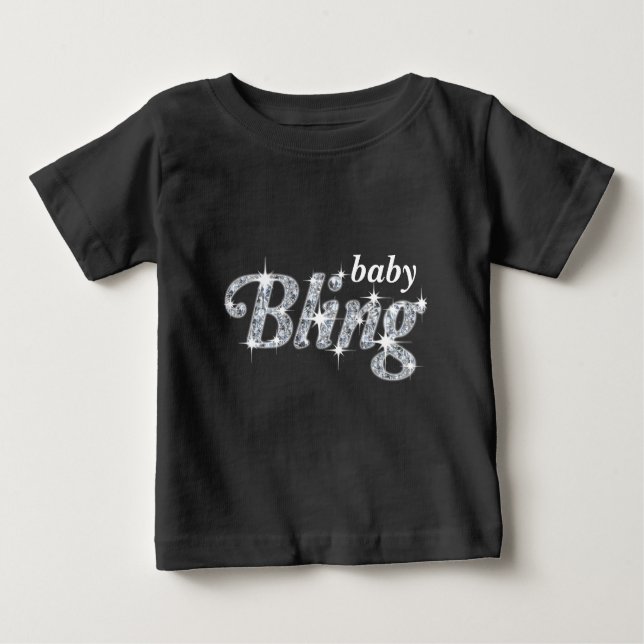 Faux-diamanter på svart textdesign "baby Bling" T Shirt (Framsida)