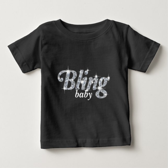 Faux-diamanter på svart textdesign "Bling baby" T Shirt (Framsida)