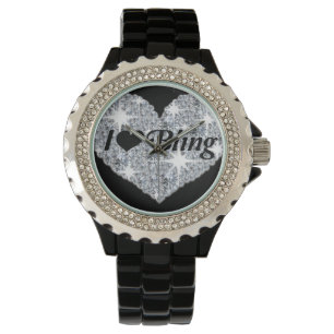 Faux Diamond Heart "I kärlek bling bling" klocka