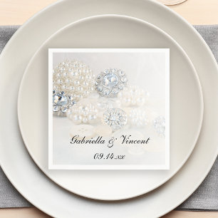 Faux Diamond och White Pearl Buttons Bröllop Pappersservett