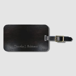 Faux Distress Black Leather Embossed Bagagebricka