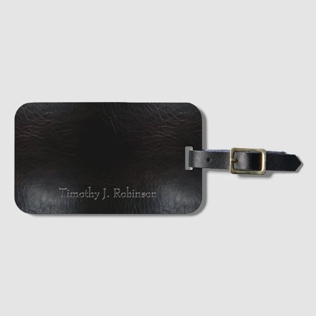 Faux Distress Black Leather Embossed Bagagebricka (Framsida horisontal)
