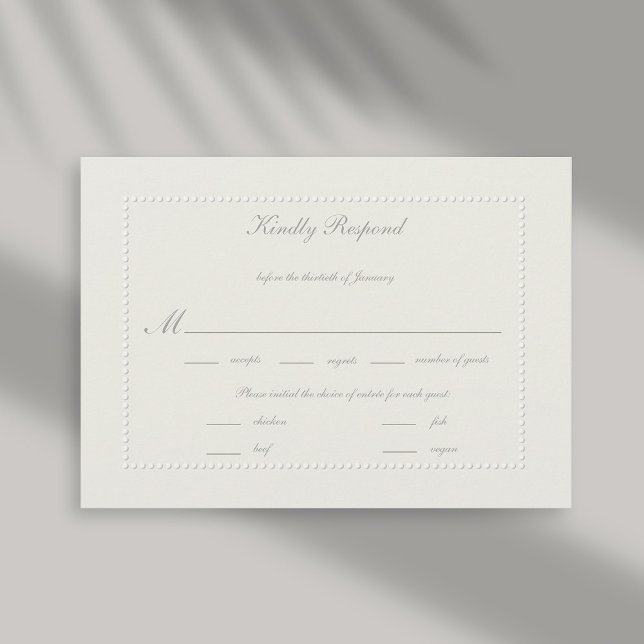 Faux Embossed Beaded Ecru Formal Bröllop Meal OSA (formal wedding reply card meal choice rsvp response faux embossed beaded frame ecru linen classic)