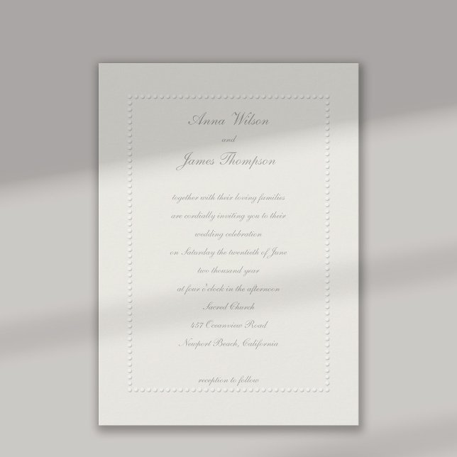 Faux Embossed Beaded Ram Ecru Formal Bröllop Inbjudningar (formal wedding invitation faux embossed beaded frame classic traditional elegant black tie simple)