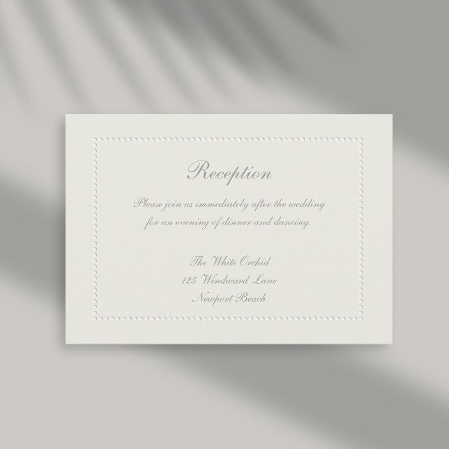 Faux Embossed Beaded Ram Ecru Reception Bröllop Tilläggskort (formal wedding details faux embossed beaded frame ecru linen classic traditional elegant)