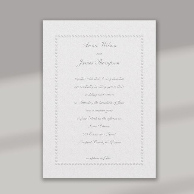 Faux Embossed Beaded Ringlets Ivory Formal Bröllop Inbjudningar (formal wedding invitation faux embossed beaded ringlets frame classic traditional elegant black tie )
