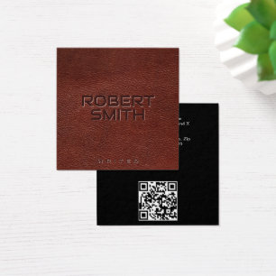 Faux Embossed Brown Leather Affärskort Fyrkantigt Visitkort