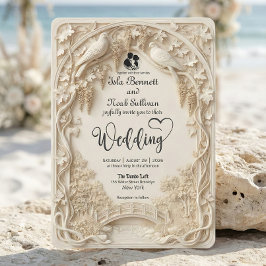 Faux Embossed Carved Cream Bas Relief Wedding Inbjudningar