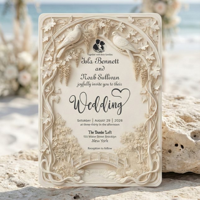 Faux Embossed Carved Cream Bas Relief Wedding Inbjudningar (Skapare uppladdad)