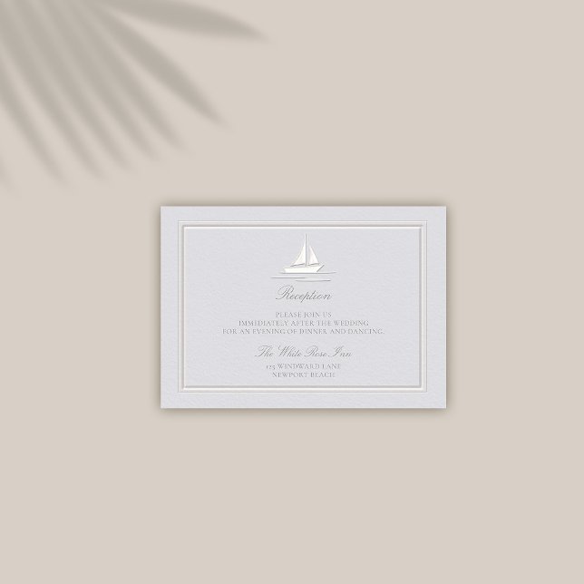 Faux Embossed Coastal Classification Bröllop Tilläggskort (coastal wedding reception details card modern classic formal traditional frame faux embossed boat)