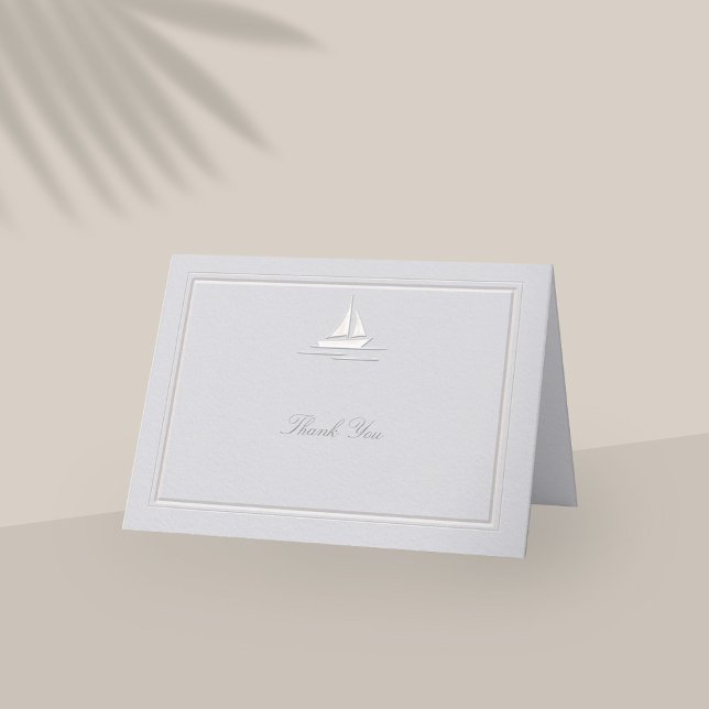 Faux Embossed Coastal Formal Bröllop Tack (coastal wedding thank you folded card modern classic formal traditional frame faux embossed)