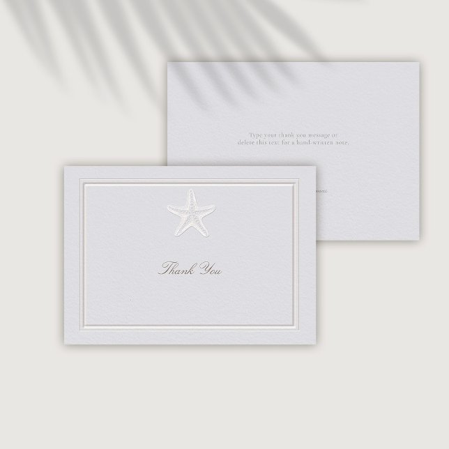 Faux Embossed Coastal Starfish Formal Bröllop Tack Kort (coastal wedding thank you card classic formal traditional frame faux embossed starfish beach)
