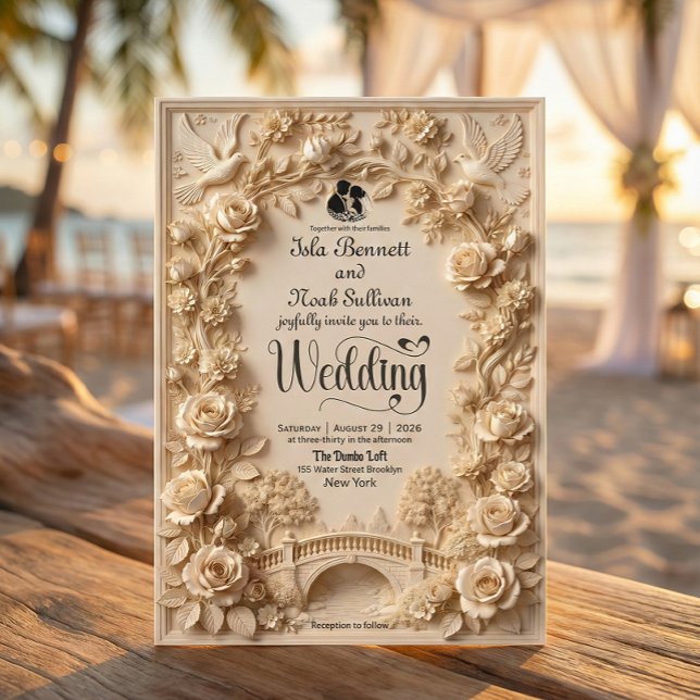 Faux Embossed Floral Relief Effect Classic Wedding Inbjudningar (Skapare uppladdad)