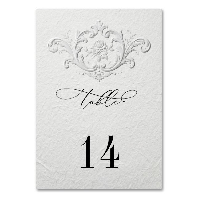 Faux Embossed Floral Wedding Table Numbers Bordsnummer (Framsidan)