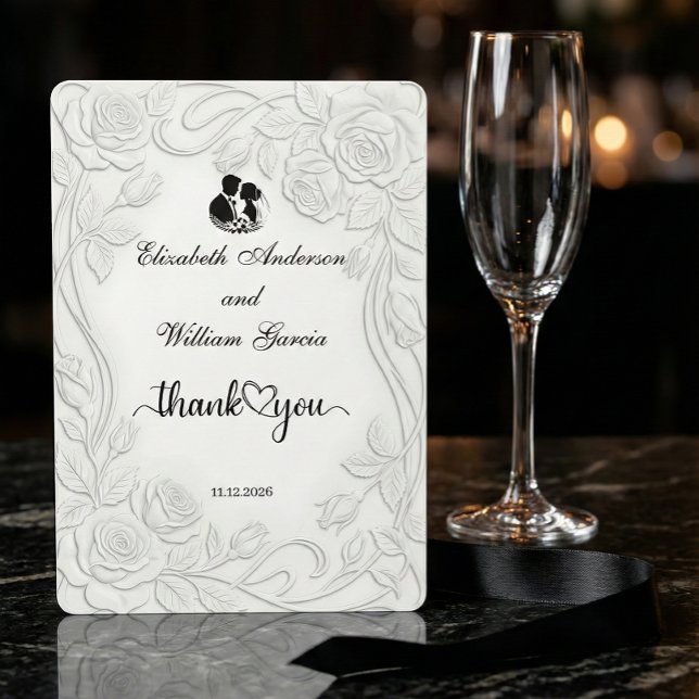 Faux Embossed Floral White 3D Sculpture Effect Tack Kort (Skapare uppladdad)