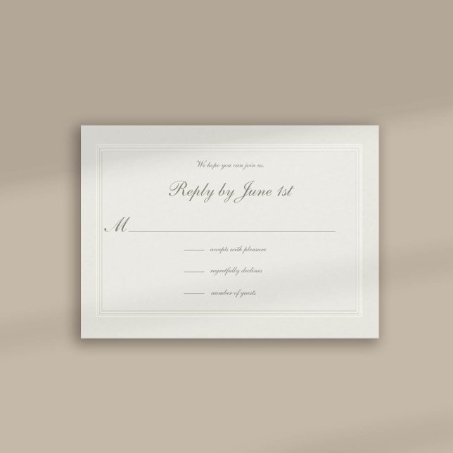 Faux Embossed Formal Elegant bröllop Response (formal traditional wedding response card faux embossed cream ecru frame calligraphy modern classic)