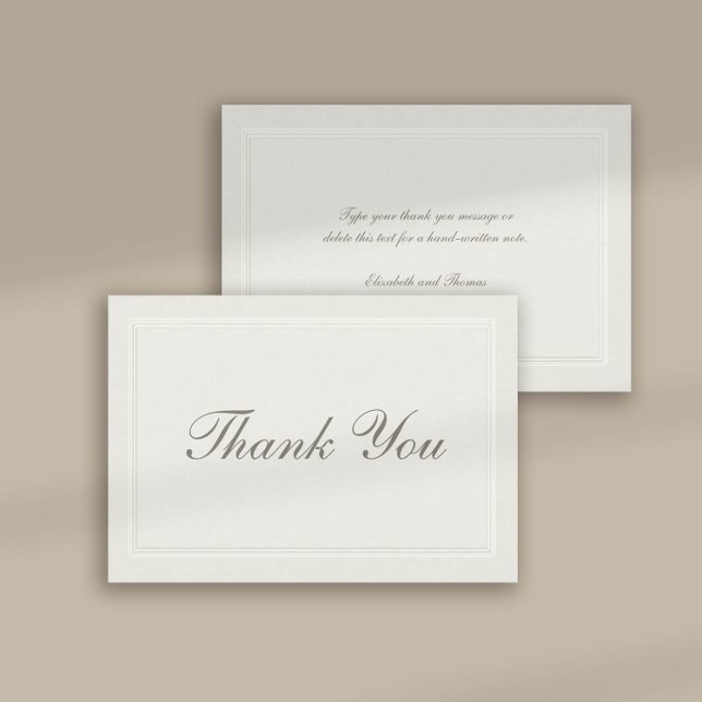 Faux Embossed Forme Traditional Bröllop Tack Kort (formal traditional wedding thank you card faux embossed cream ecru frame calligraphy modern classic)