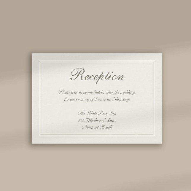Faux Embossed Forme Traditional Reception Bröllop Tilläggskort (formal traditional wedding reception card faux embossed cream ecru frame calligraphy modern classic)
