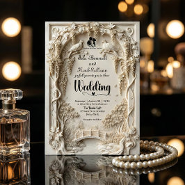 Faux Embossed Ivory Floral Scenic Relief Wedding Inbjudningar