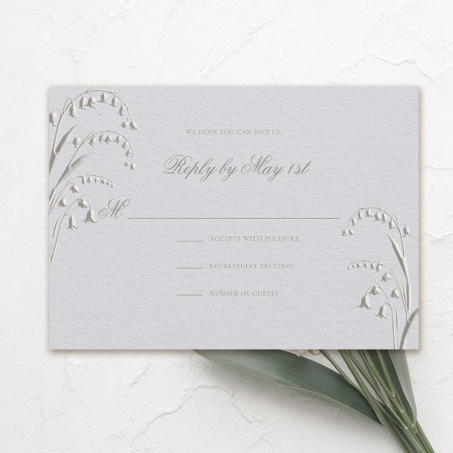 Faux Embossed Lily Valley Classic Bröllop Response (formal wedding rsvp reply response card classic traditional faux embossed lily of the valley ivory)