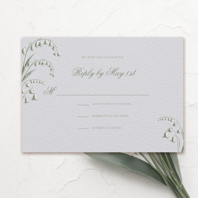 Faux Embossed Lily Valley Grönt Bröllop Response (formal wedding rsvp reply response card classic traditional faux embossed lily of the valley green)