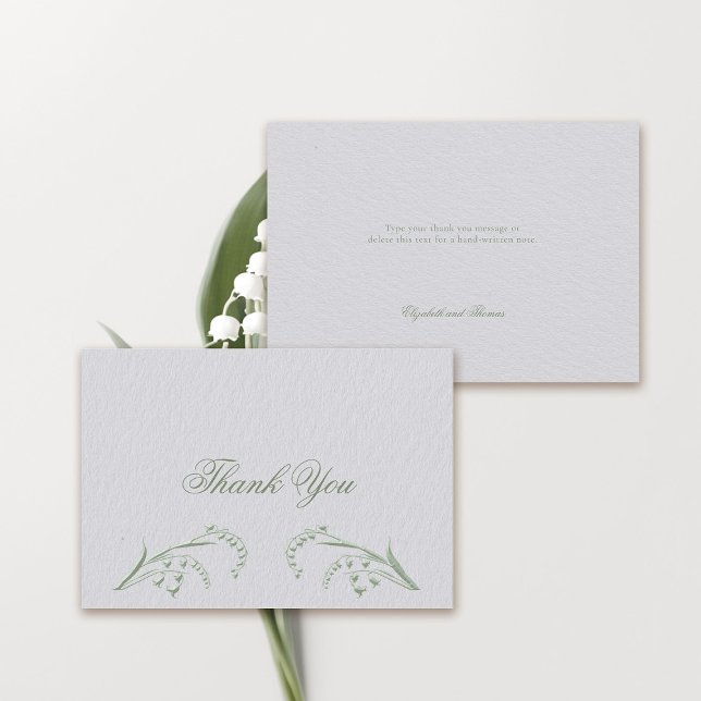 Faux Embossed Lily Valley Grönt Formal Bröllop Tack Kort (formal wedding thank you card classic traditional faux embossed lily of the valley frame ivory green)