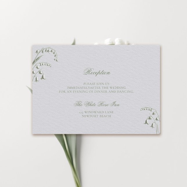 Faux Embossed Lily Valley Grönt Reception Bröllop Tilläggskort (formal wedding reception details card classic traditional faux embossed lily of the valley green)