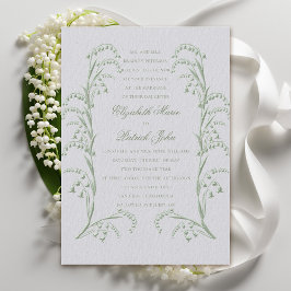 Faux Embossed Lily Valley Ivory Green Wedding Inbjudningar