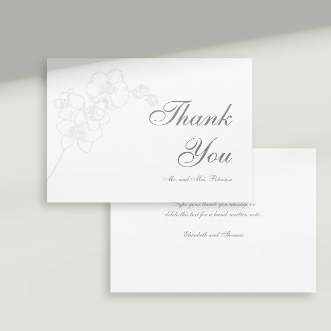 Faux Embossed Orchids Art Formal Bröllop Tack Kort (formal wedding thank you card faux embossed orchid floral modern classic traditional calligraphy)