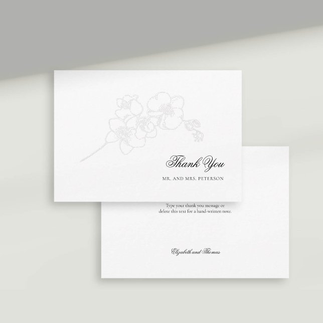 Faux Embossed Orchids Elegant bröllop Tack (formal wedding thank you card faux embossed orchid floral modern classic typography calligraphy)