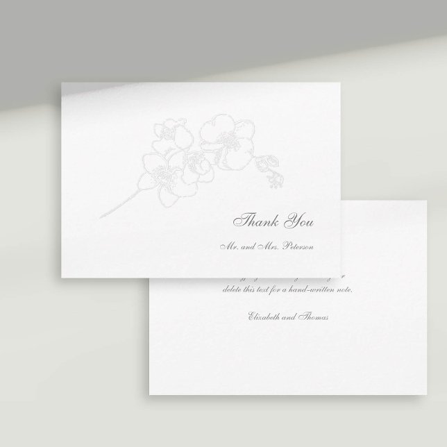 Faux Embossed Orchids Formal Bröllop Tack Kort (formal wedding thank you card faux embossed orchid floral classic traditional calligraphy)
