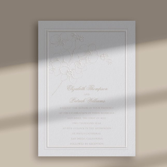 Faux Embossed Orchids Ram Formal Elegant bröllop Inbjudningar (faux embossed orchids double frame modern classic wedding invitation ivory)