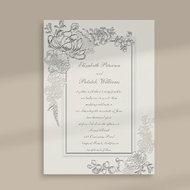 Faux Embossed Peonies 2 Ramar Calligraphy Bröllop Inbjudningar